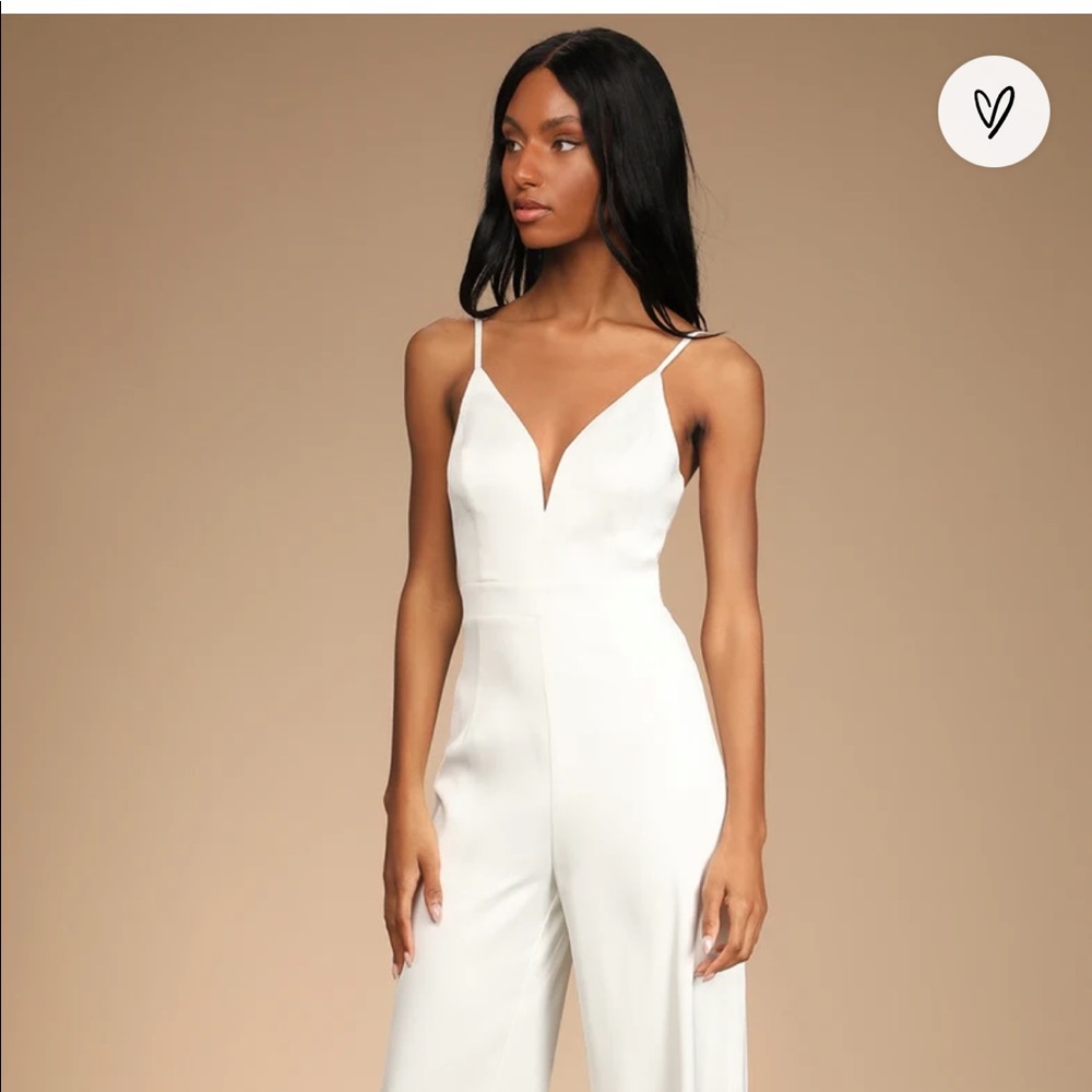 LuLus Lasting Bow Back Satin Jumpsuit - white